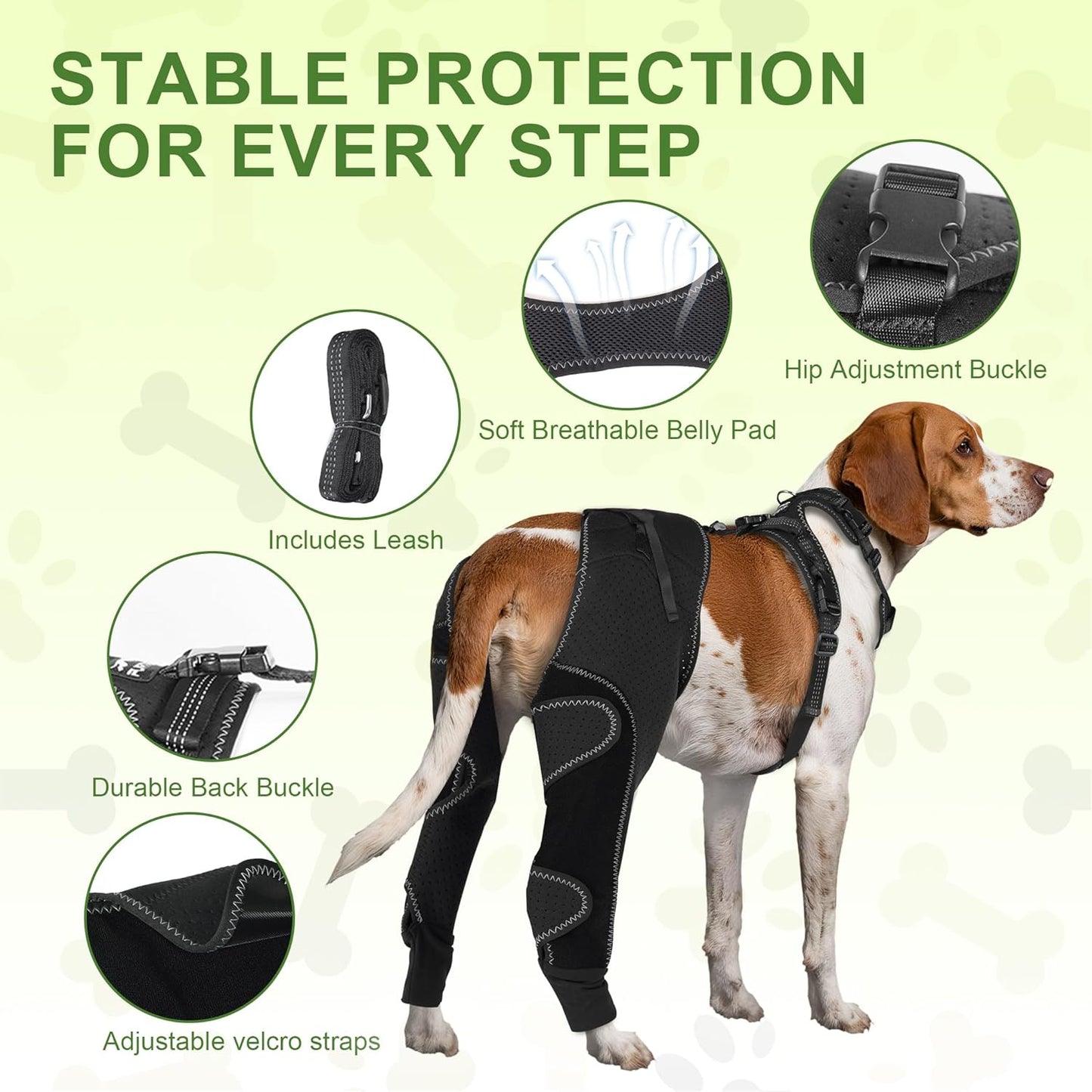 Dog Hind Leg Brace - Support for Pets with ACL Injuries, Keeps Knee Joints Warm and Stable, Adjustable Dogs Rear Leg Wrap Harness Personalized Set for Leg Wound Care Prevents Licking, M