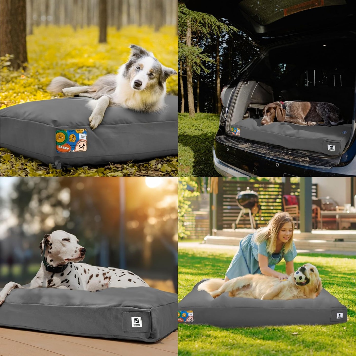 Sytopia 42 Inch Waterproof Indestructible Canvas Outdoor Dog Bed for Extra Large Dogs, Chew Proof Dog Crate Bed with Washable Removable Cover, Indoor Outdoor Patio Pet Pad, Dark Grey
