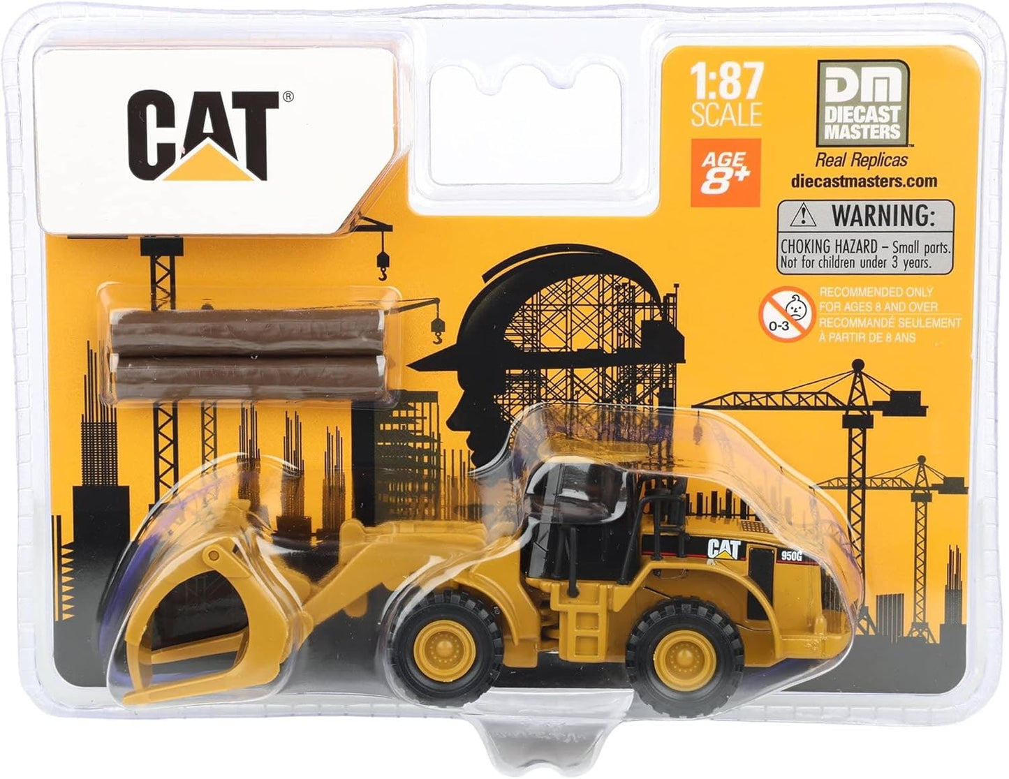 Diecast Masters 1/87 CAT 950G Wheel Loader with Fork and Wood Log 84661CS