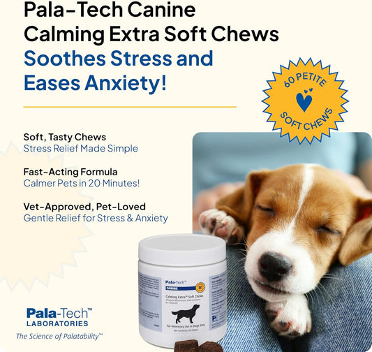 Pala-Tech Calming Chews for Dogs - Dog Calming Treat for Stress & Relaxation - Anxiety Relief Treats - Fast Acting & Long-Lasting - 60 Ct