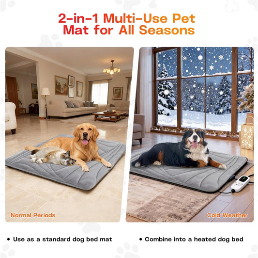 Large Dog Heating Pad with Washable Cover, Soft Plush Pet Heating Pad with 9 Adjustable Temperature, Timer, Chew-Resistant Cord, Waterproof Electric Heated Pet Bed Mat for Dogs and Multi-Cats