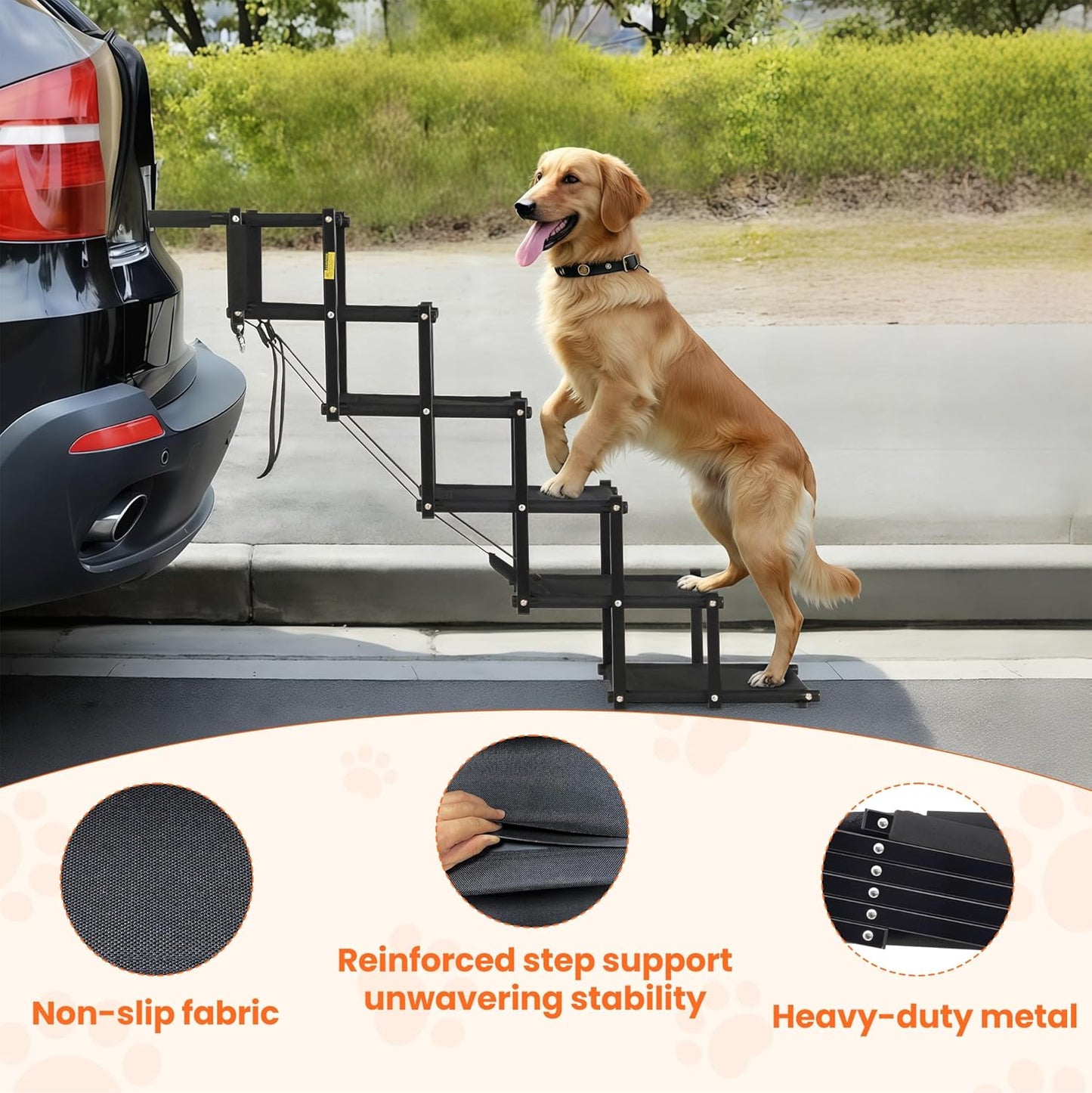 Dog Stairs for Large Dogs, Heavy Duty Foldable Dog Steps for Car Truck Non-Slip Surface Pet Stairs Ramp Supports up to 150 lbs, 6 Steps