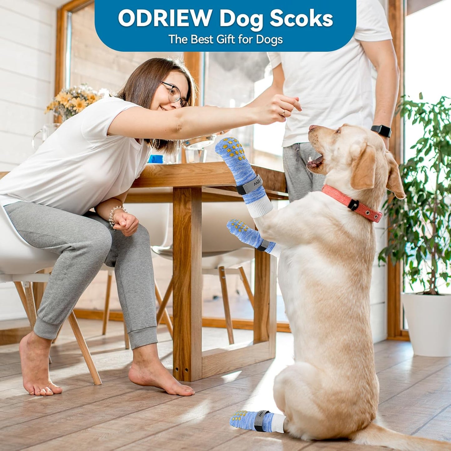 6 Pcs Dog Socks to Prevent Licking Paws, Dog Booties for Hardwood Floors Anti Slip, Socks for Dogs with Grippers to Prevent Scratching, Puppy Small Large Indoor Dogs Grip Socks (Blue, L)