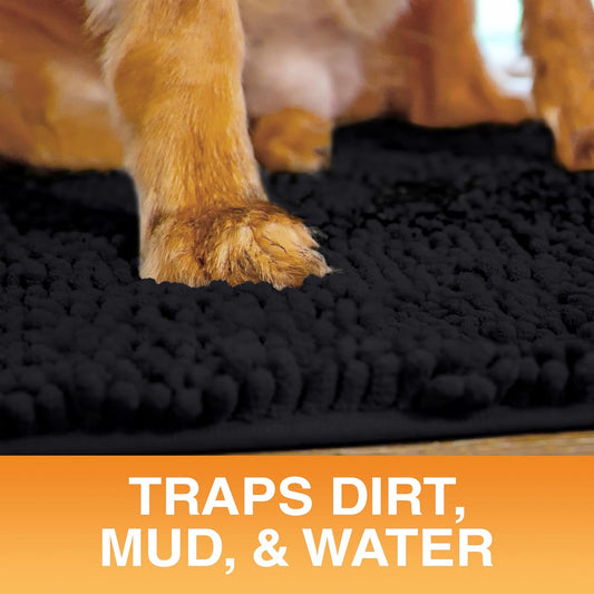 Neater Pets Muddy Paws Dog Door Mat 24” x 17” – Super Absorbent & Quick-Dry Chenille Doormat for Trapping Dirt, Water, Mud - Non-Slip & Machine Washable Pet Rugs for Entryway, Indoor Mud Mats, Black