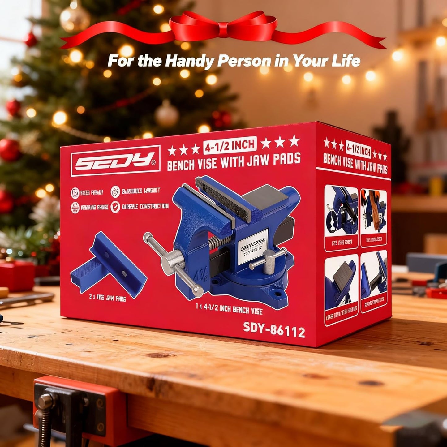 Heavy Duty Bench Vise 4.5 Inch: Table Clamp Woodworking Vice Press Drill Tools Workbench Wood Metal Pipe Work Shop Block Swivel Slide Cross Welding Machine Kit Milling Grip Precision Magnetic Jaw Pad