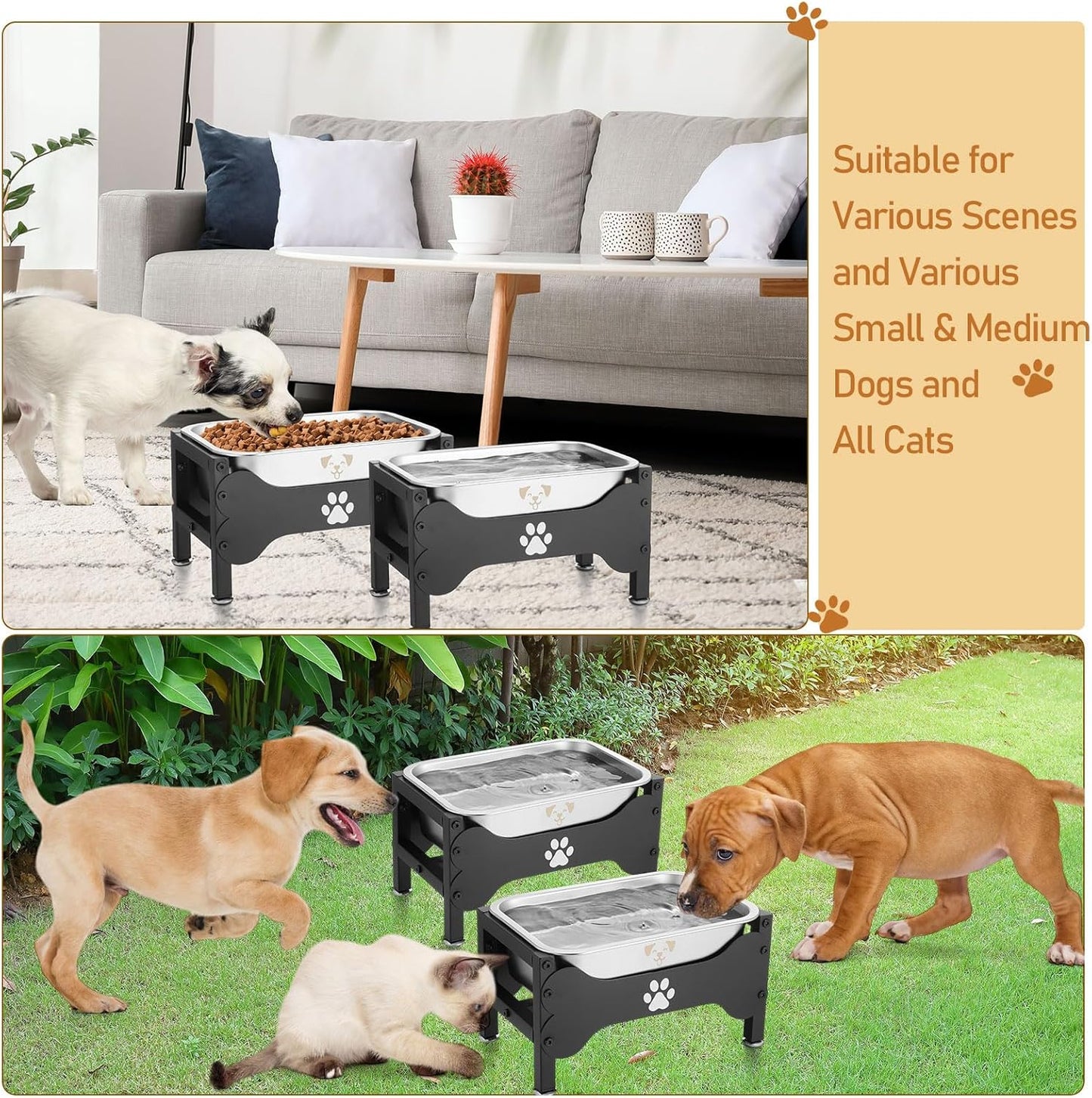 Honeydak 2 Sets Metal Elevated Dog Bowl with Stand Raised Stainless Steel Water Bowl Anti-Slip High Capacity Water Food Stand for Small Medium Large Breed Dog Indoor Outdoor(1.25 Gallons)