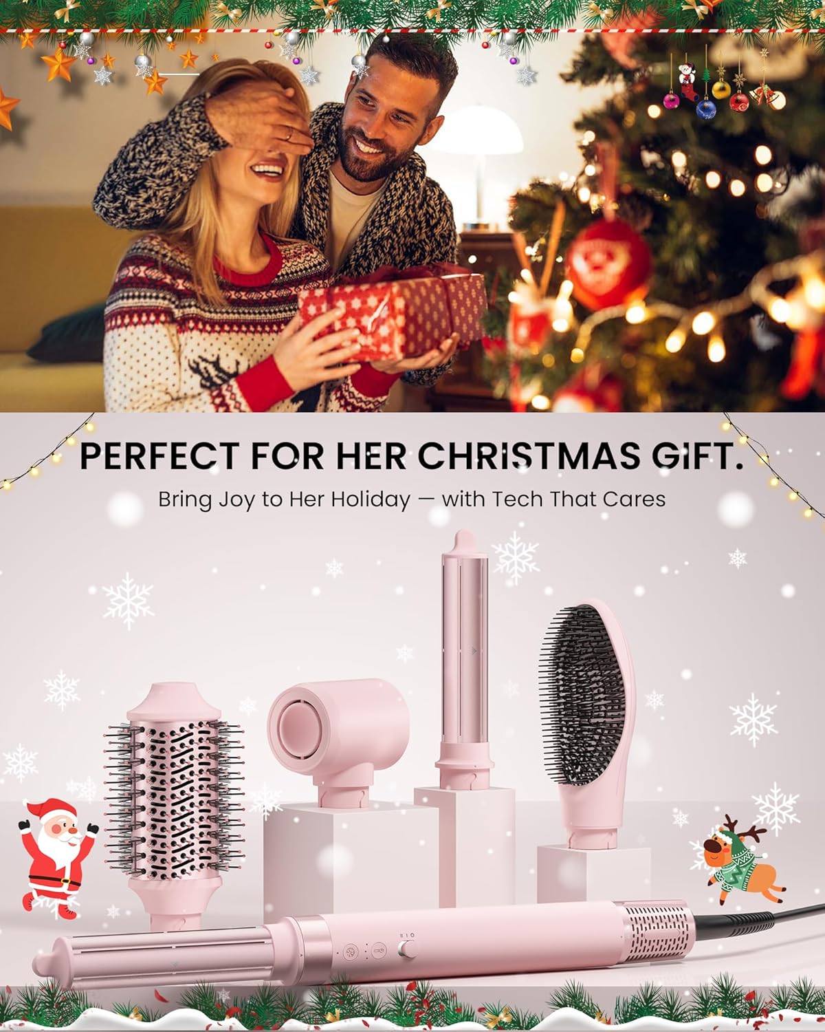 MESCOMB 5 in 1 Hot Air Styler Wrap, High-Speed Hair Dryer, Volumizing Brush with Auto Curlers, Fast Drying & Frizz-Free Styling, Straightening, No Heat Damage, Includes Travel Bag (Pink)