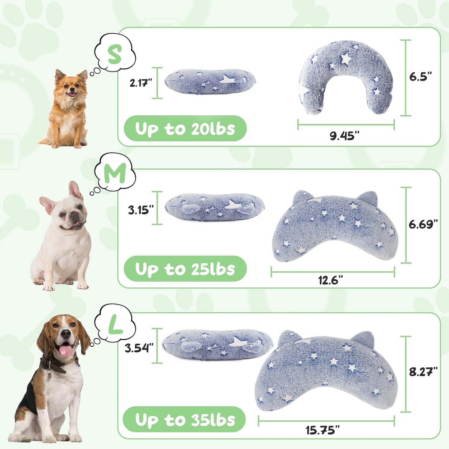 Dog Pillows for Large Dogs, Glow in The Dark Soft Neck Pillow, U-Shaped Pillow for Cat and Dog, Machine Washable Toy & Birthday Gift (Glow Blue, L)
