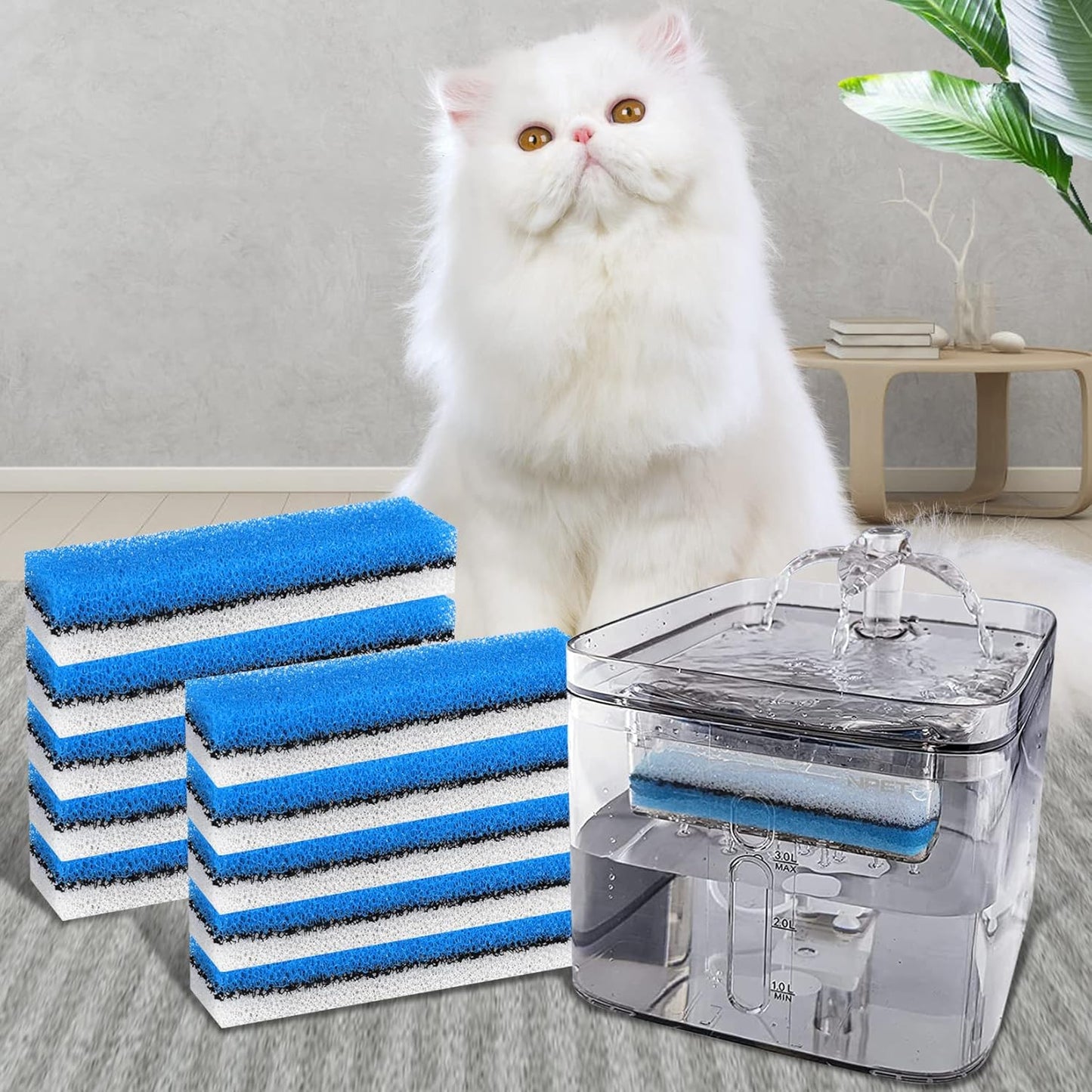 10Pcs Pet Fountain Filters Replacement for WF020 Cat Water Fountain, Dog Water Dispenser Cat Fountain Filters