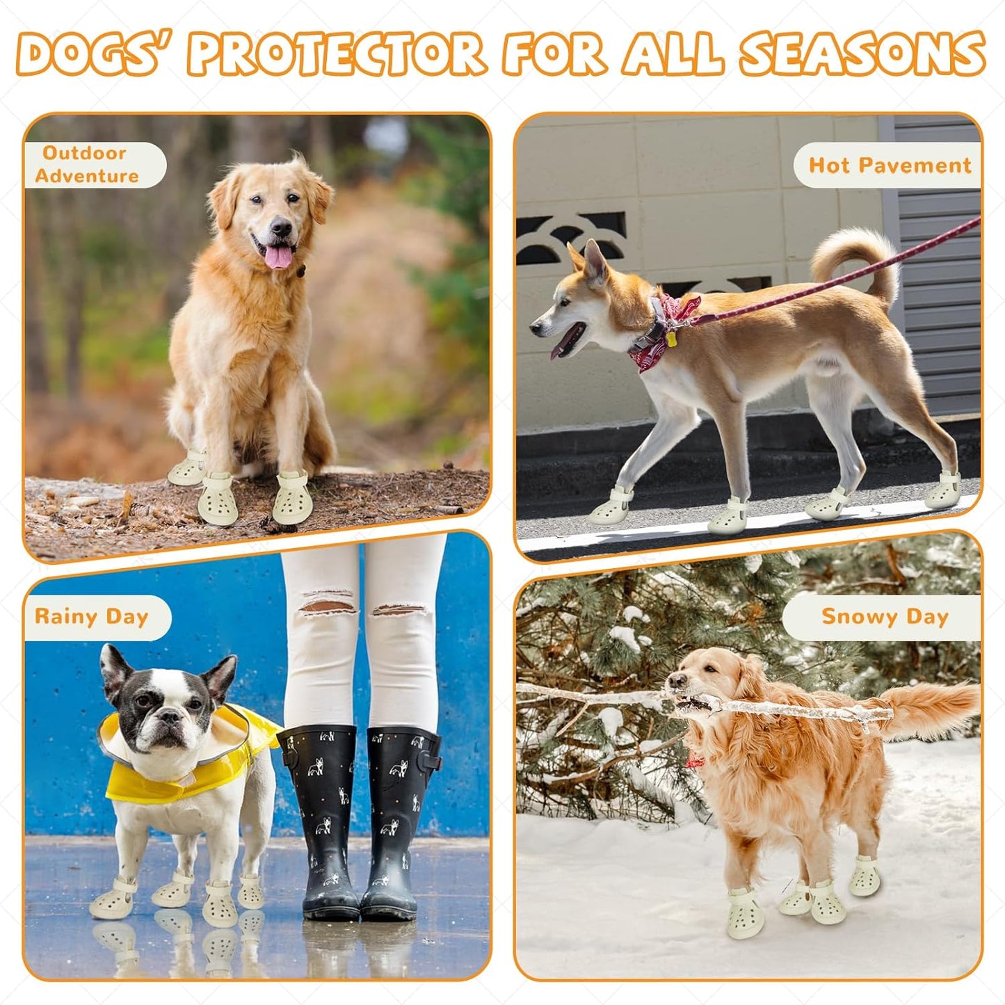 Dog Shoes for Medium Large Size, Breathable Dog Shoe for Hot Pavement, Dog Booties and Paw Protectors, Non-Slip Waterproof Dog Sandals Boots with Reflective for Rain, Summer, Hiking, Snow (Size 4)