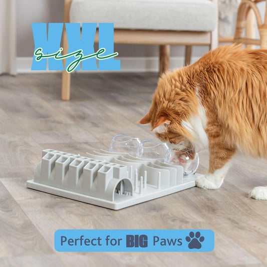 Trixie Cat Activity Fun Board XXL Strategy Game – 5-Level Treat Puzzle for Mental Stimulation – Slow Feeder Enrichment Toy for Indoor Cats with Big Paws – Gray, 15.7 x 11.8 x 4 in