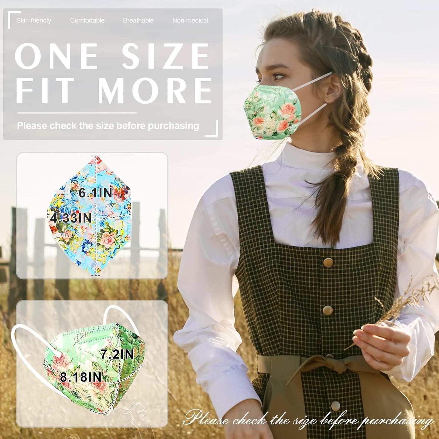 KN95 Face Masks, 60 Pack Individually Wrapped KN95 Masks, 5 layer Colorful Floral Face Mask with Design for Adults Women Men