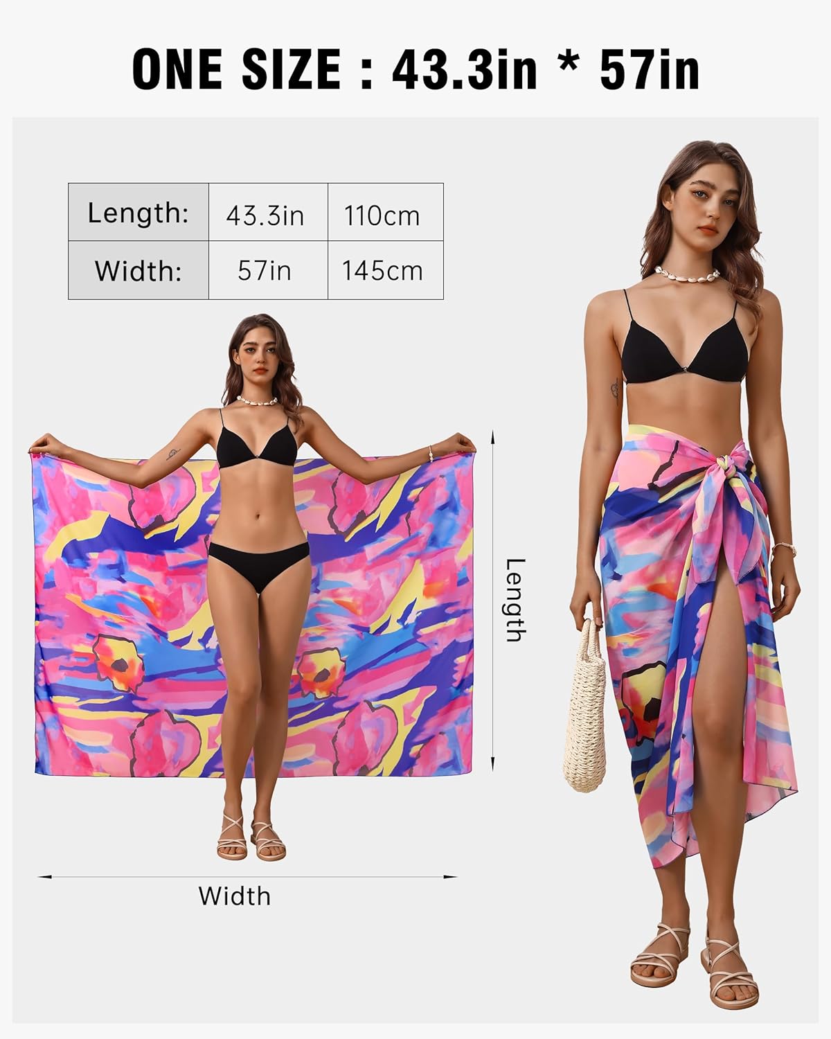 Eicolorte Womens Beach Cover Up Chiffon Sheer Bikini Beach Swimsuit Coverup Sarong Pareo Wraps for Women