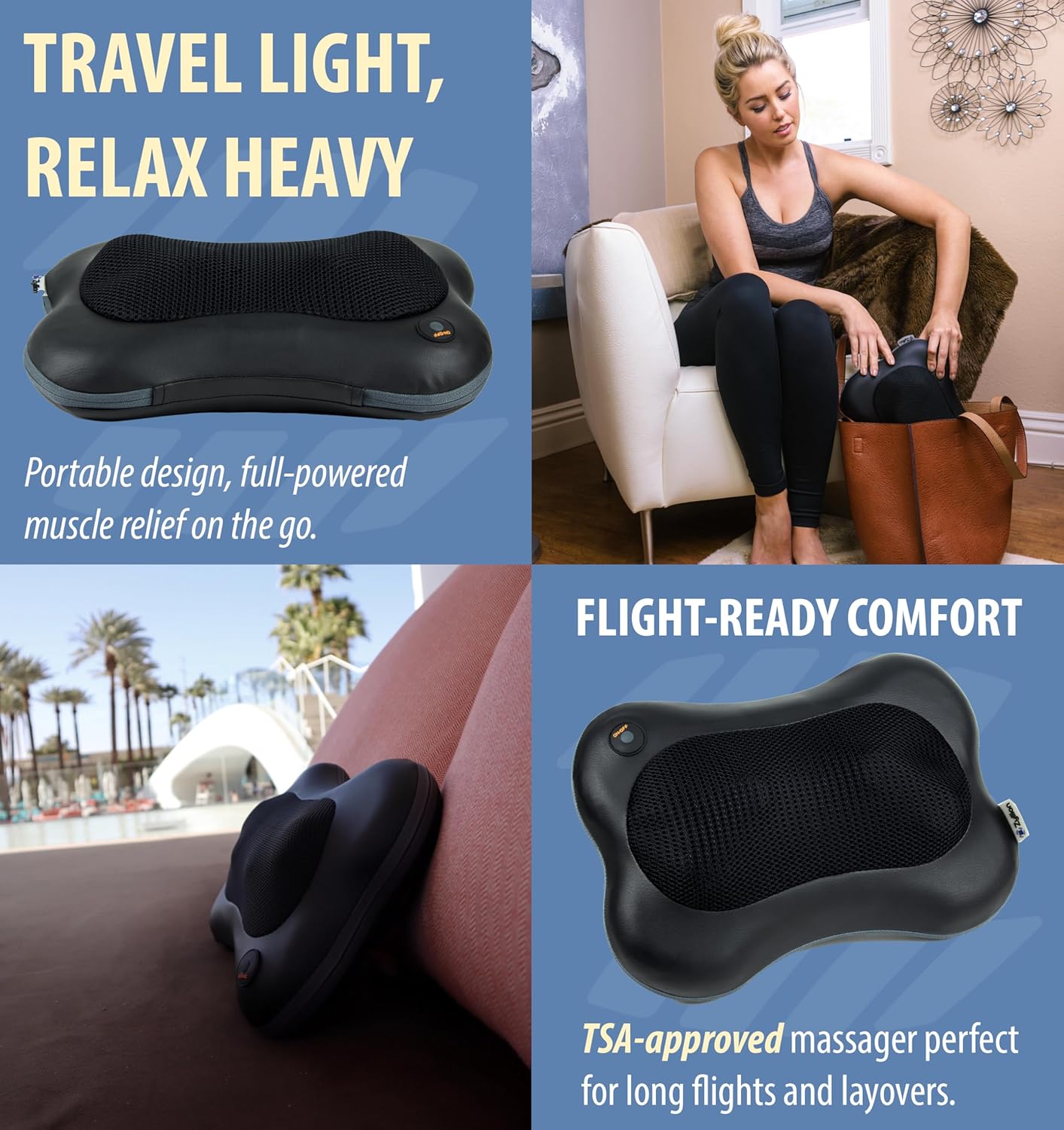Zyllion Shiatsu Back and Neck Massager with Heat - 3D Electric Kneading Deep Tissue Massage Pillow for Muscle Pain Relief, Black, ZMA-13
