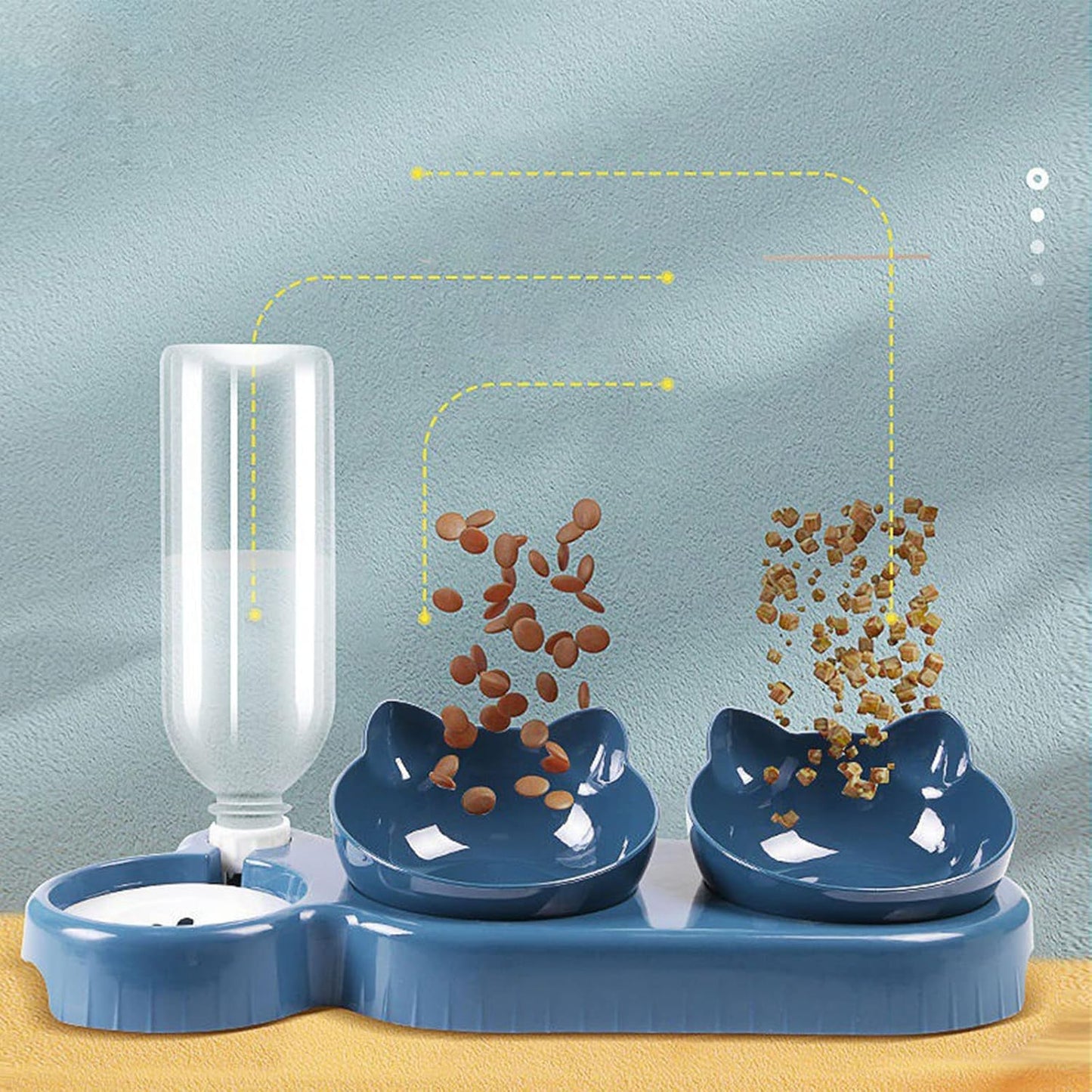 Pet Food Feeder And Waterer Detachable Cat Anti-overturning Bowl Anti-Leak Water Fountain- Slanted Raised Bowl Cat Food Water Dispenser