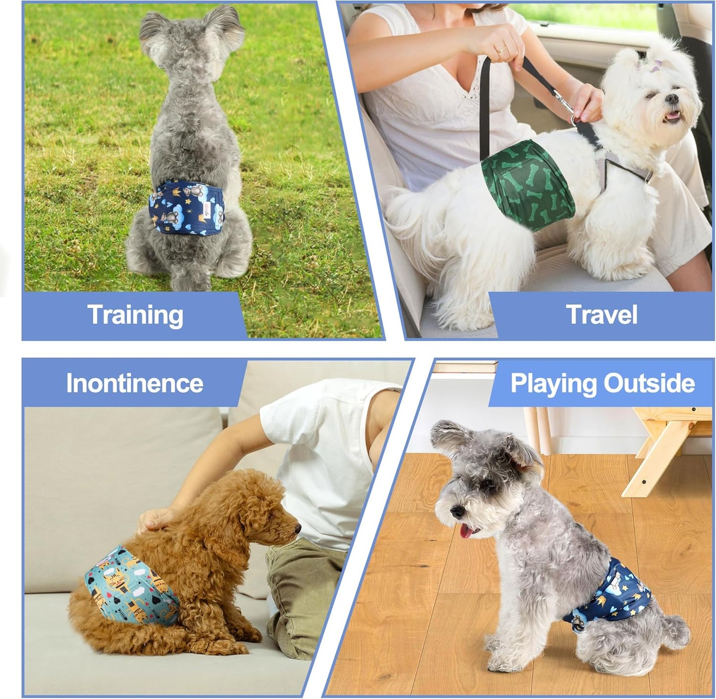 Reusable Dog Diapers Male 3Pcs, Premium Washable Belly Bands for Male Dogs Large, High Absorbing Male Dog Wraps for Doggie & Puppy in Incontinence, Excitable Urination and Training (Bear, L)