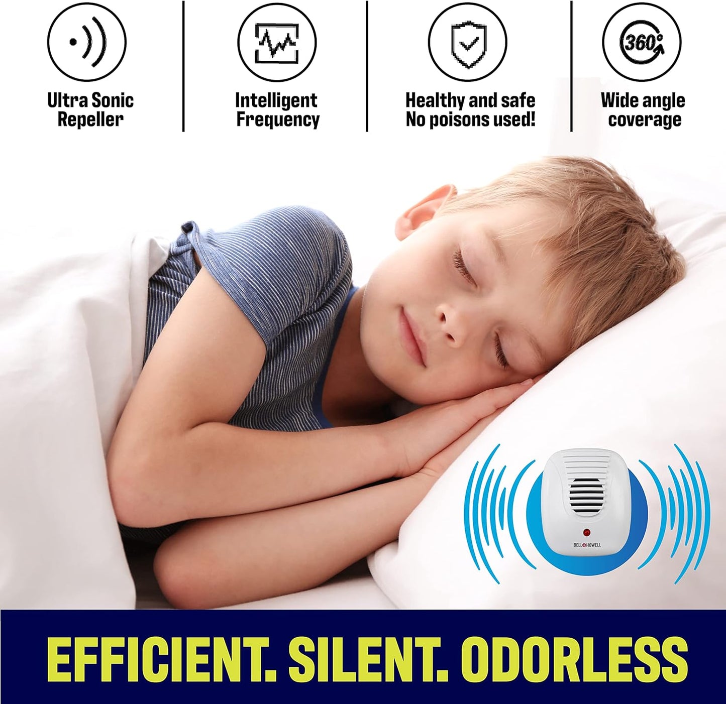 Bell+Howell Ultrasonic Pest Repeller Plug in Device Assorted 8 Pack, Effectively Aids to Repel mice, Bugs, Rats, Rodents, Mosquitos, roaches, Spiders and Ants Chemical, Odor and Sound Free