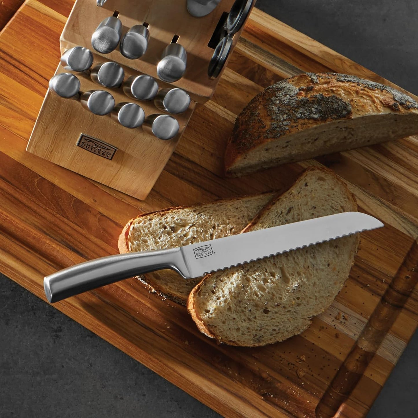 Chicago Cutlery Elston (16-PC) Kitchen Knife Block Set With Wooden Block, Sharp Stainless Steel Cutlerly Chef Knives Set With Scissors Shears & Knife Sharpener