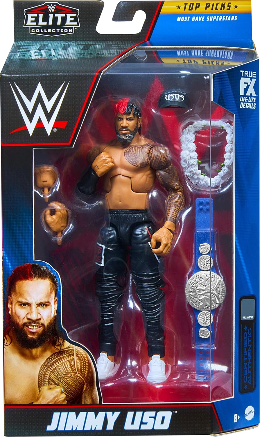 Mattel WWE Jimmy Uso Top Picks Elite Collection Action Figure, Articulation & Life-Like Detail, Interchangeable Accessories, 6-in
