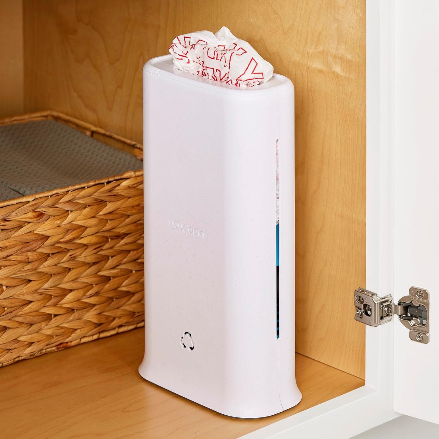YouCopia StoraBag Space-Saving Plastic Bag Dispenser, Organizer for Kitchen Cabinet or Pantry Storage, One-Size, Speckled White