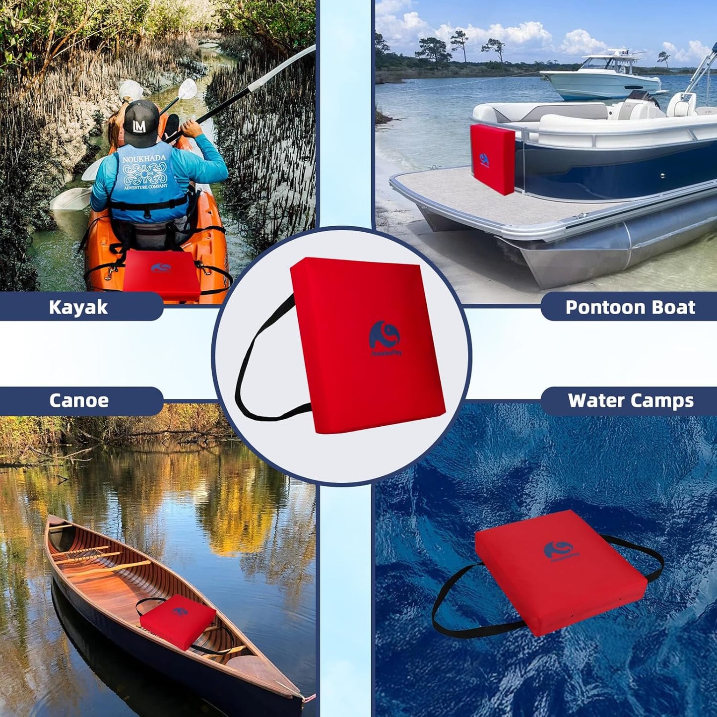 Throwable Flotation Cushion,Emergency Marine Foam Flotation Throwable Device,USCG Approved Type IV PFD Boat Throw Seat Cushion Life Preserver Emergency Safety Equipment for Boat Kayak Canoe Red-2PK