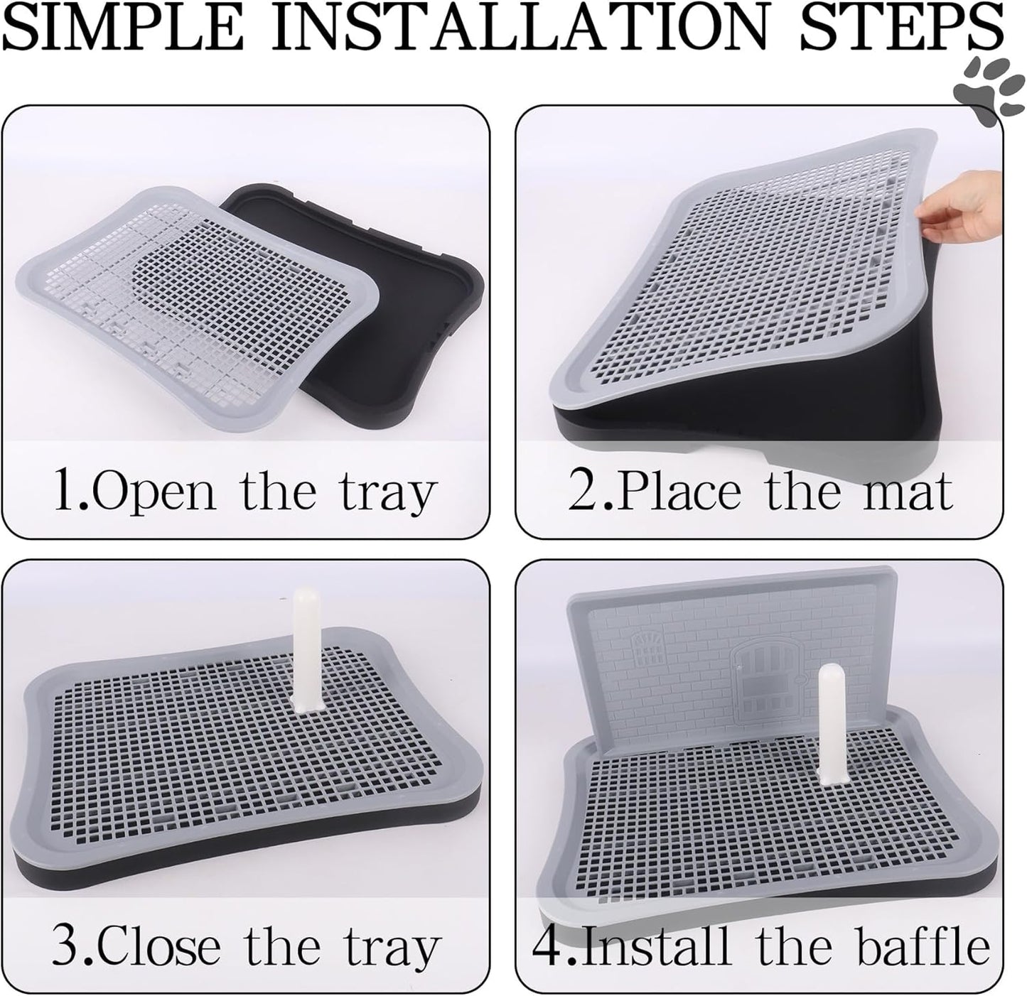 Pee Pad Holder, Puppy Pad Holder, Indoor Dog Potty with Splash Guard & Center Post, Pee Pad Holder for Small and Medium-Sized Dogs 20.1"X15.5" (Gray)