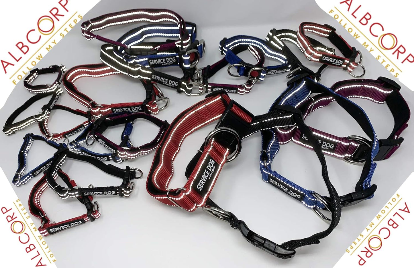 Albcorp Reflective Service Dog Collar – Sizes XS to XL (8.6–28.7 Inches), Service Dog Rubber Patch, Neoprene-Padded Comfort & High-Visibility Gear for Dedicated Handlers, Extra Small, Black
