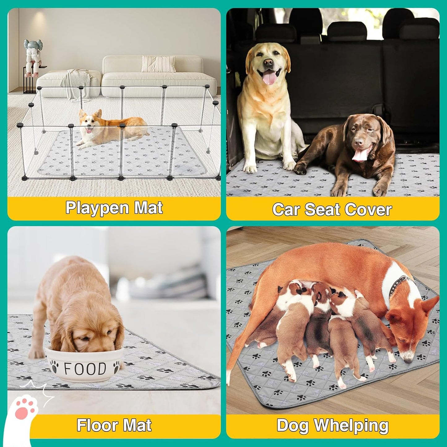2 Pack Extra Large 72"X72" Washable Pee Pads for Dogs Super Absorbent Dog Training Pads Non-Slip Waterproof Pet Training Pads Mats Whelping Pads for Dogs Cats Puppy