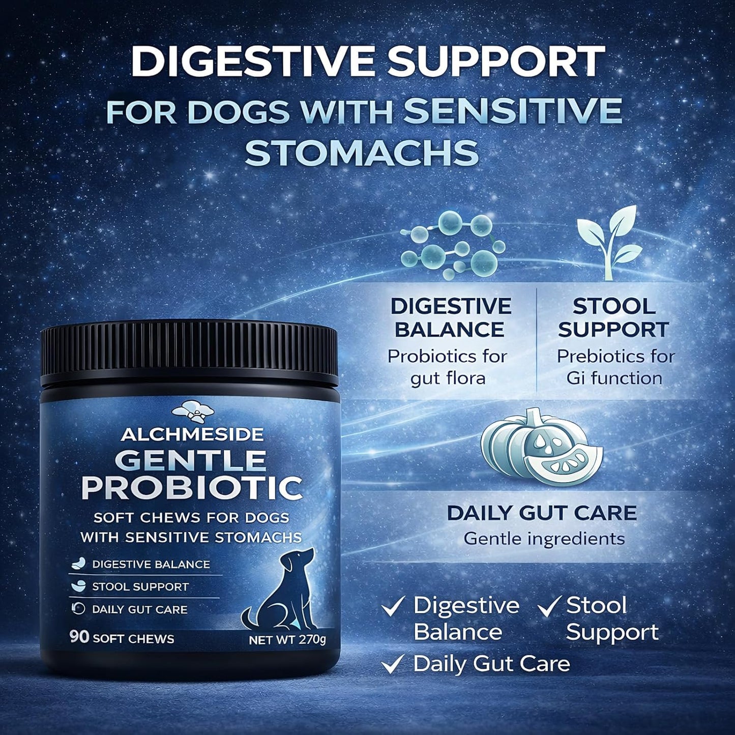 Probiotics for Dogs – Dog Probiotic Soft Chews for Digestive & Gut Health, Yeast Balance,3 Billion CFU with Prebiotic Inulin & Pumpkin, Gentle Formula for Sensitive Stomachs, Chicken Flavor, 90 Count