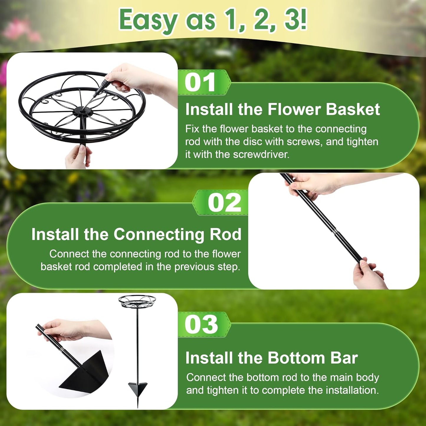 Tellingyou 3 Pack Adjustable Outdoor Flower Pot Stand, Metal Outdoor Plant Stands, Spring Summer Versatile Plant Stand Garden Stake for Display Plants, Elegant Solution for Landscaping Decor (Black)