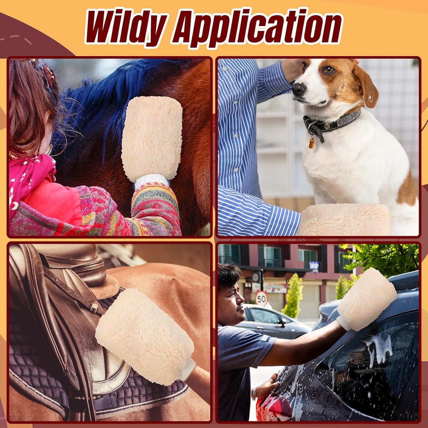 Fleece Applicator Wipe Mitt for Horses Lambskin Wool Grooming Mitts for Tack Cleaning Glove Soft White Mitts for Horse Bathing, Spreading Hair Treatments, Leather Care or Sensitive Horses and Dogs