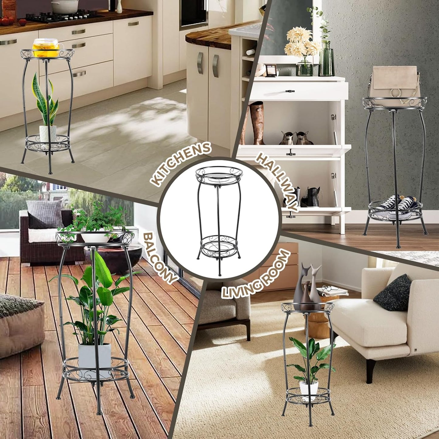 Plant Stand Indoor Outdoor,Tall Black Metal Rustproof Stable Plant Stands,2 Tier 27.1 inch Multiple Plant Rack Holder Rack Flower Pot Stand Heavy Duty Plant Shelf