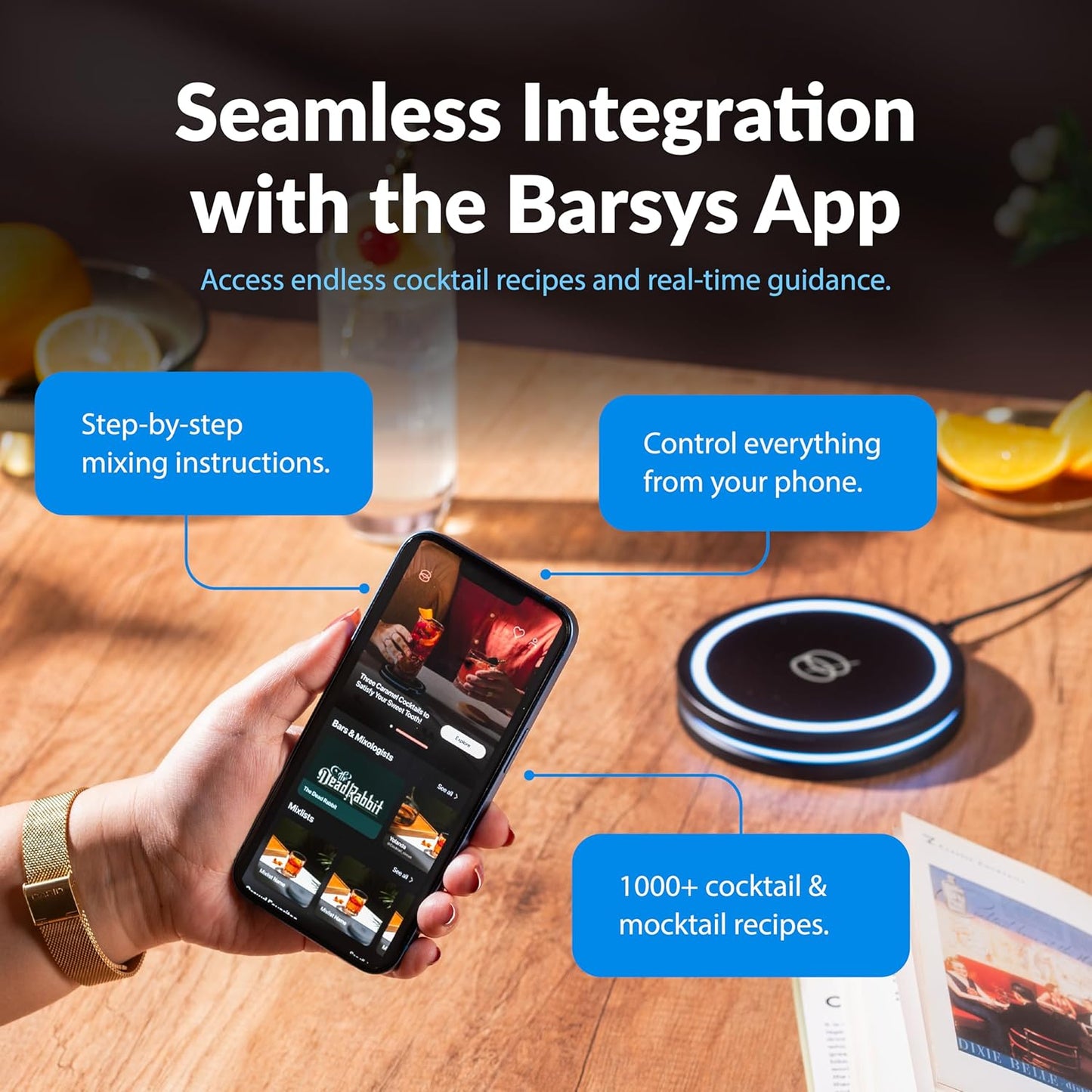 Barsys Smart Coaster 2.0 (Black) β Portable Cocktail Maker & Drink Mixer, App-Enabled Home Bartender Machine with 1000+ Recipes for Cocktails & Mocktails