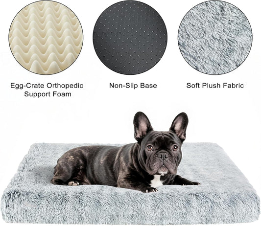 Fluffy Orthopedic Dog Beds for Small Dogs with Washable Removable Cover Dog Crate Bed Egg Crate Foam Support Plush Pet Pad Mat with Anti-Slip Bottom(Grey,30 * 20)