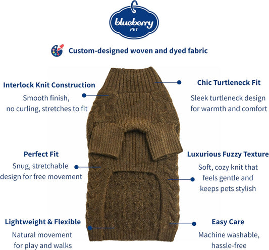 Blueberry Pet Classic Fuzzy Knit Dog Sweater, Turtle-Neck Christmas Style, Dark Olive, 12” Back Length, Lightweight & Cozy