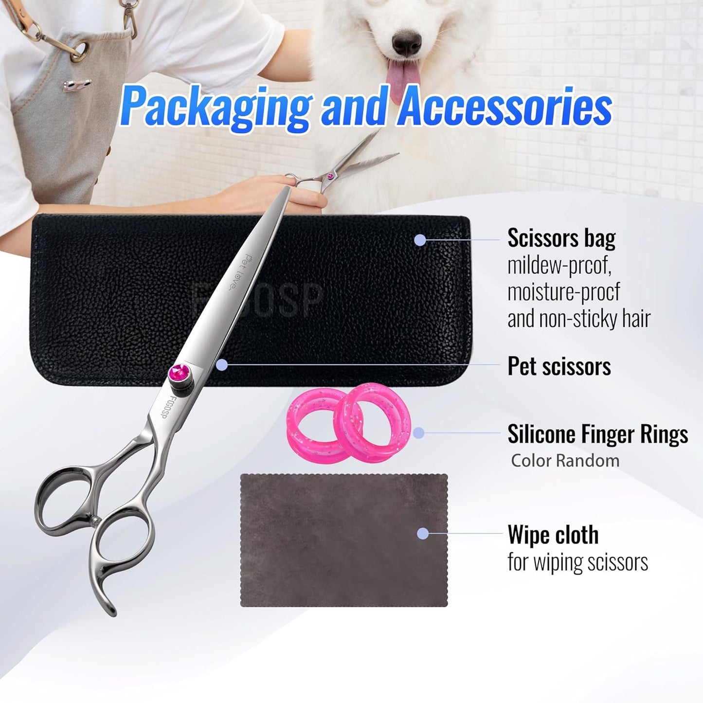Straight Dog Grooming Scissors 7.5'' Professional Dog Shears for Grooming for Pet Cat Japanese 440C Stainless Steel Dog Scissors Super Sharp (7.5'',Straight)