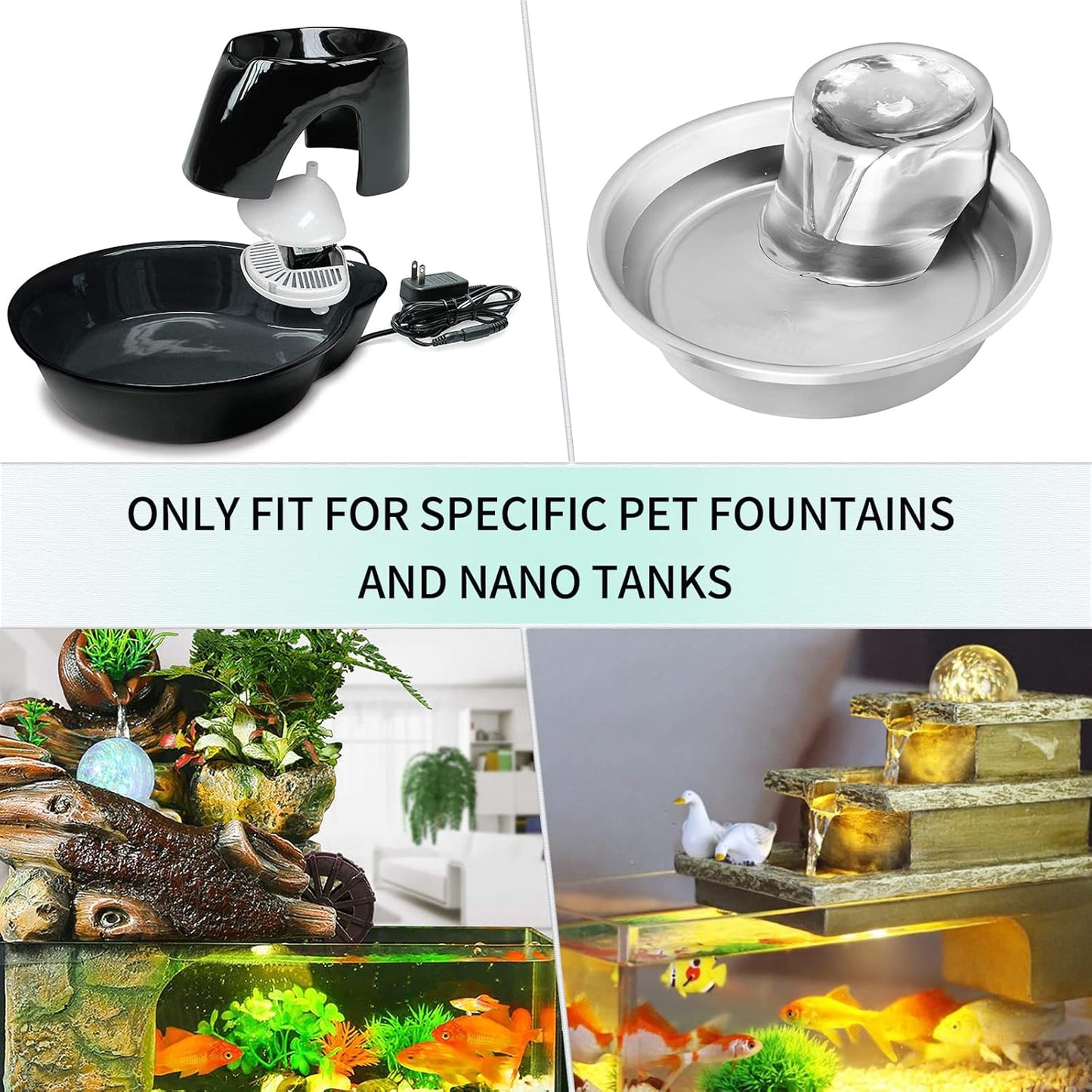 Uniclife Pet Replacement Pump 60 GPH 2W 2ft High Lift Quiet Pump for Smart Pet Fountains 12 V Compact Submersible Water Pump with 120 V Converter Adaptor for Nano Fish Tanks Bowls Up to 5 Gallons