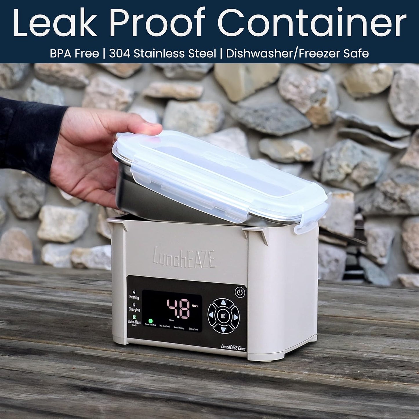 LunchEAZE Core Gen 2 Cordless Heated & Electric Lunch Box β Battery-Powered, 4-Cup Capacity, 220Β°F, Automatic Scheduled Heating for Hot Meals Anywhere