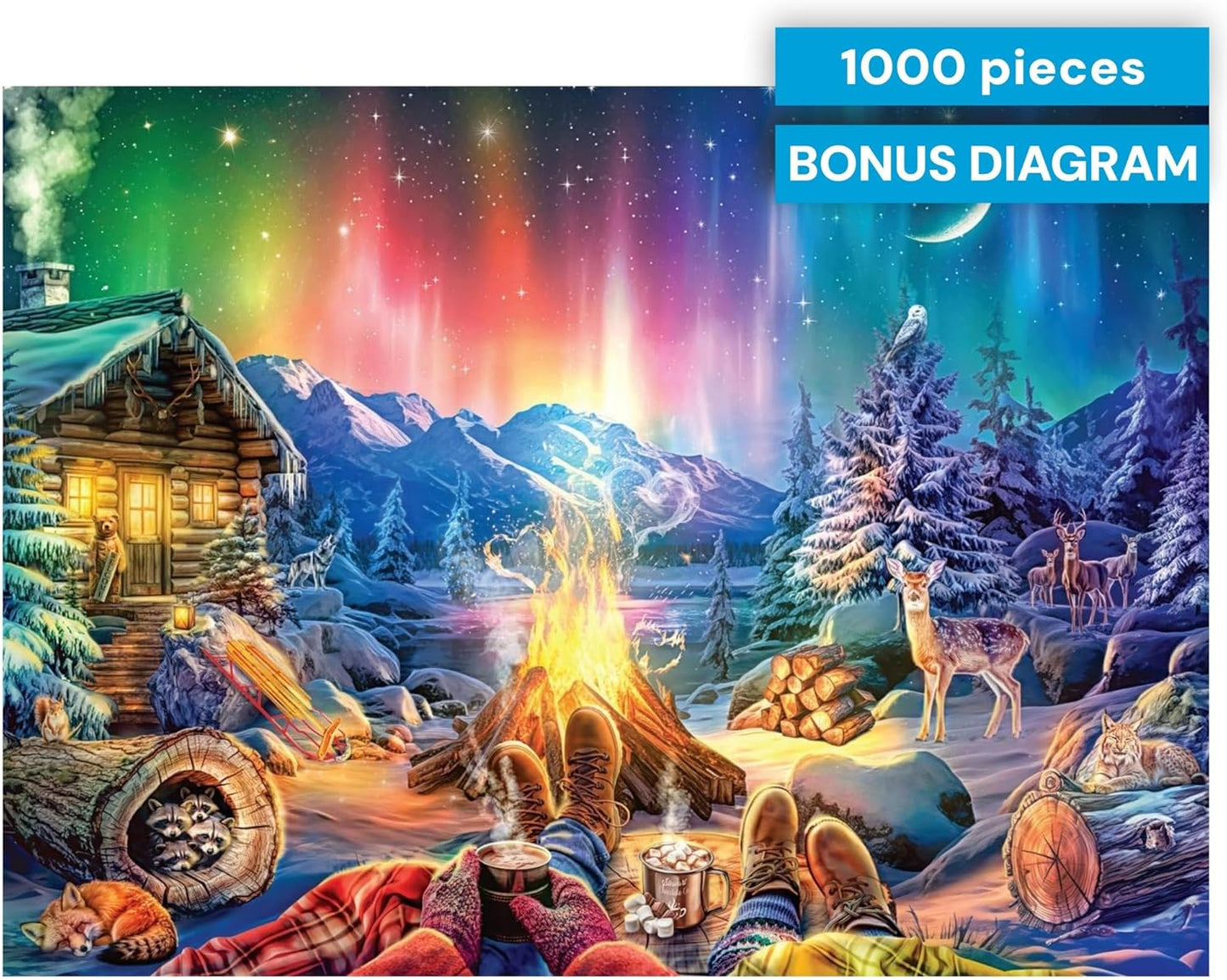 Buffalo Games - Lars Stewart - Winter's Night Bonfire - 1000 Piece Jigsaw Puzzle - Colorful, Holiday Puzzles for Adults – Precision-Cut Pieces, Seasonal Artwork, and Hours of Relaxing Fun