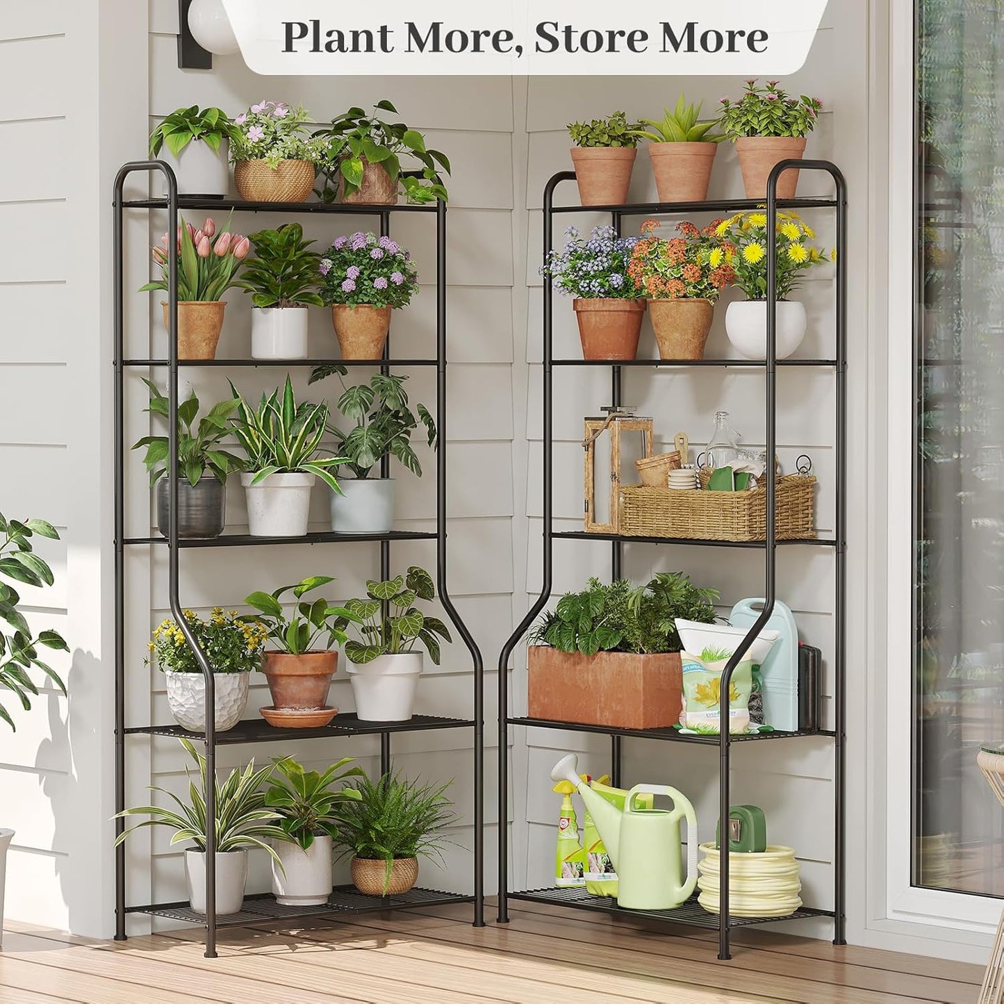 Plant Stand Indoor Outdoor for Multiple Plants, 5 Tier Tall Heavy Duty Metal Shelf, Large Flower Pot Holder Ladder for Garden, Patio, Living Room, Balcony, Black