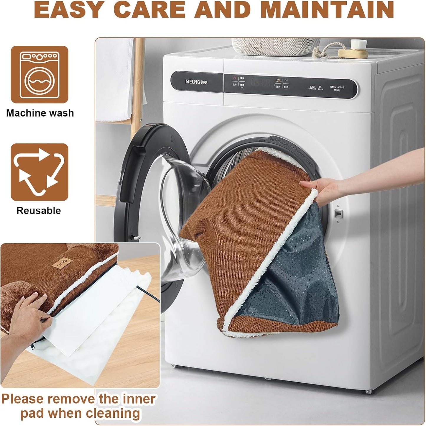 Heated Pet Bed for Cat & Puppy, 20×20In Dog Beds with Memory Foam Pet Bed, Nine Gears Smart Switch Dog Sofa with Timer, Washable Removable Cotton Sleeve, Soft and Comfortable