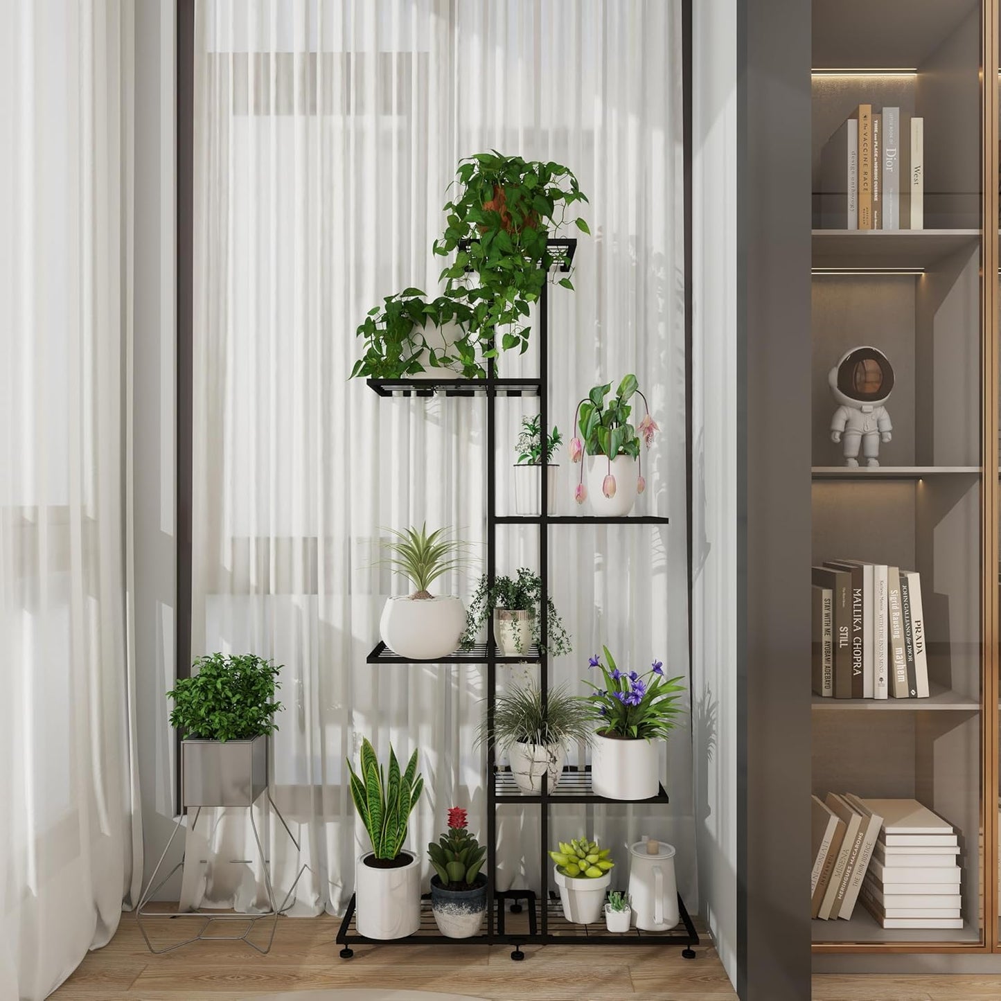 Plant Stand Indoor Outdoor Plant Stands for Patio 6 Tier Tall Plant Stand Metal Flower Shelf Multilayer Flower Holder Modern Black Corner Decoration Racks for Gardern,Balcony,Hallway (6-Tier)