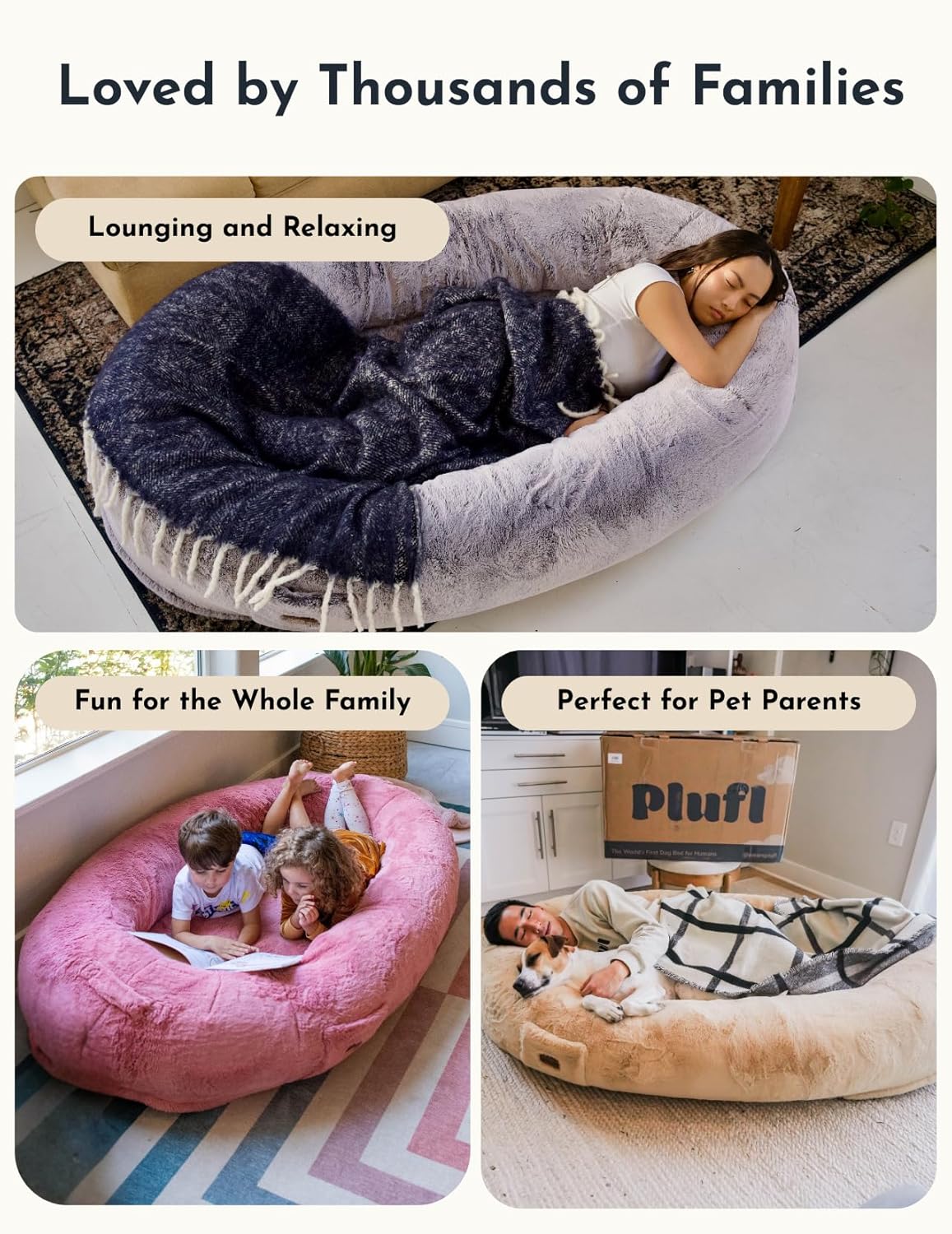 Plufl, The Original Human Dog Bed for Adults, Kids, and Pets. As Seen on Shark Tank. Comfy Plush Large Bean Bag with Memory Foam, Machine Washable, and Durable. Perfect nap and Floor Bed - Pink