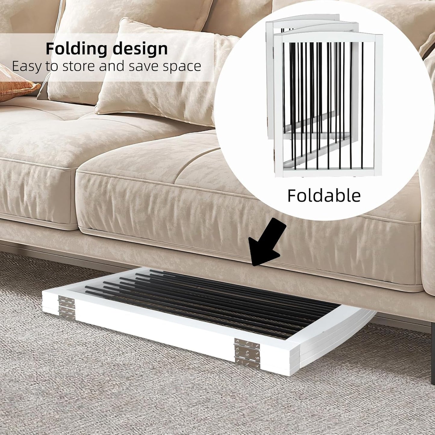 Freestanding Panel Dog Gate for Indoor, Doorways,Stairs, or Hallways,Foldable Wooden Dog Fence for House,Pet Gate for Dogs, Puppy Gate,Support Feet Included,24 "Height-3 Panels,White