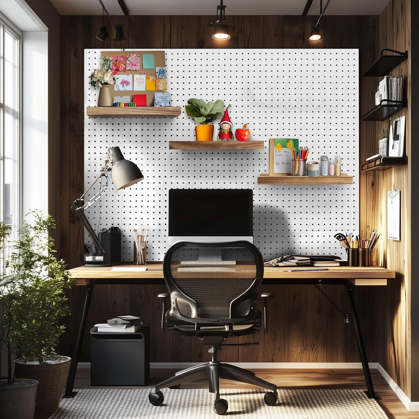 Wood Pegboard Shelves with Lip, 14" x 4" Peg Board Racks 3Pack Wall Organizer Shelf, 1/4 inch Heavy Duty Metal Brackets Fit All Pegboards, Display Craft Garage Workbench Office Shelving Accessories
