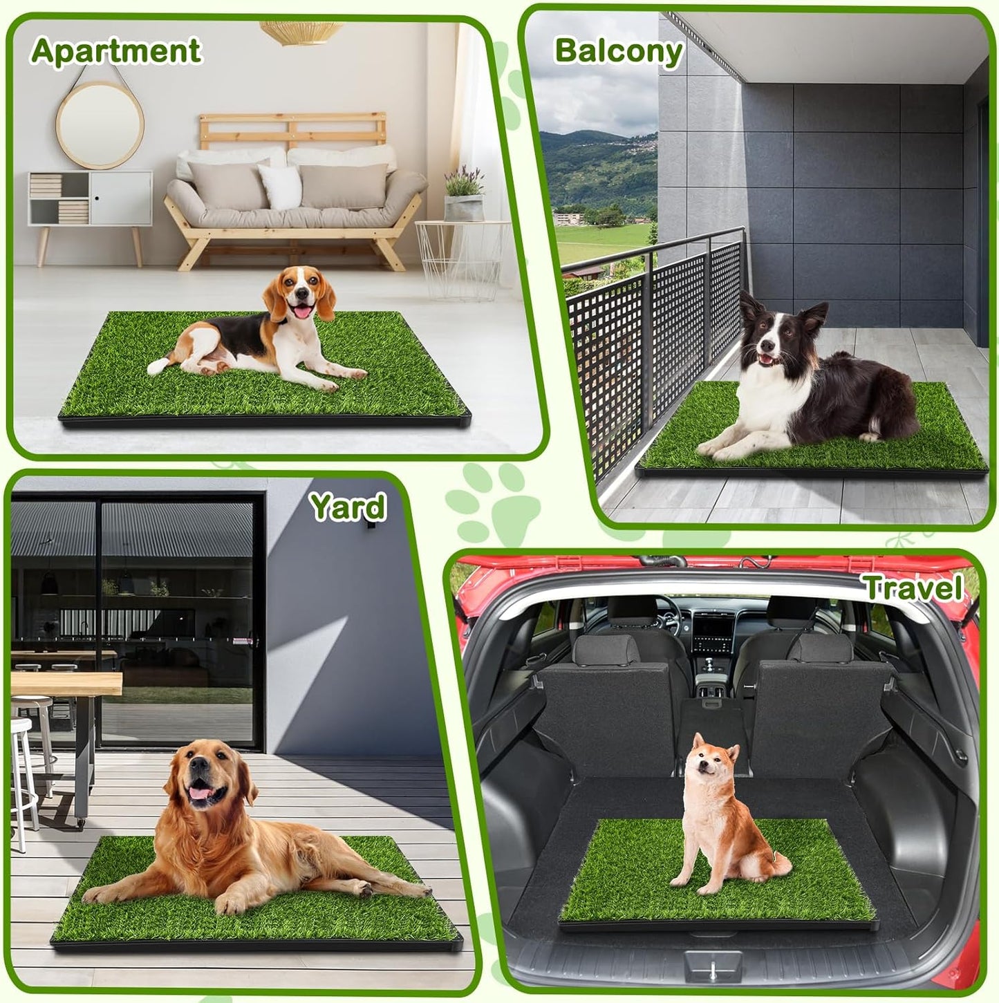 Dog Grass Pad with Tray, 34''X23'' Large Artificial Turf Grass Potty, Reusable Puppy Pee Pads for Dogs, Portable Dog Litter Box for Indoor/Outdoor Potty Training Toilet