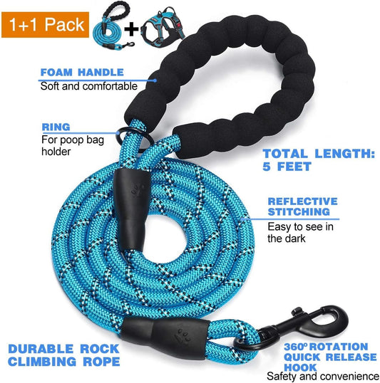 No Pull Dog Harness Adjustable Reflective Oxford Easy Control Medium Large Dog Harness with A Free Heavy Duty 5ft Dog Leash