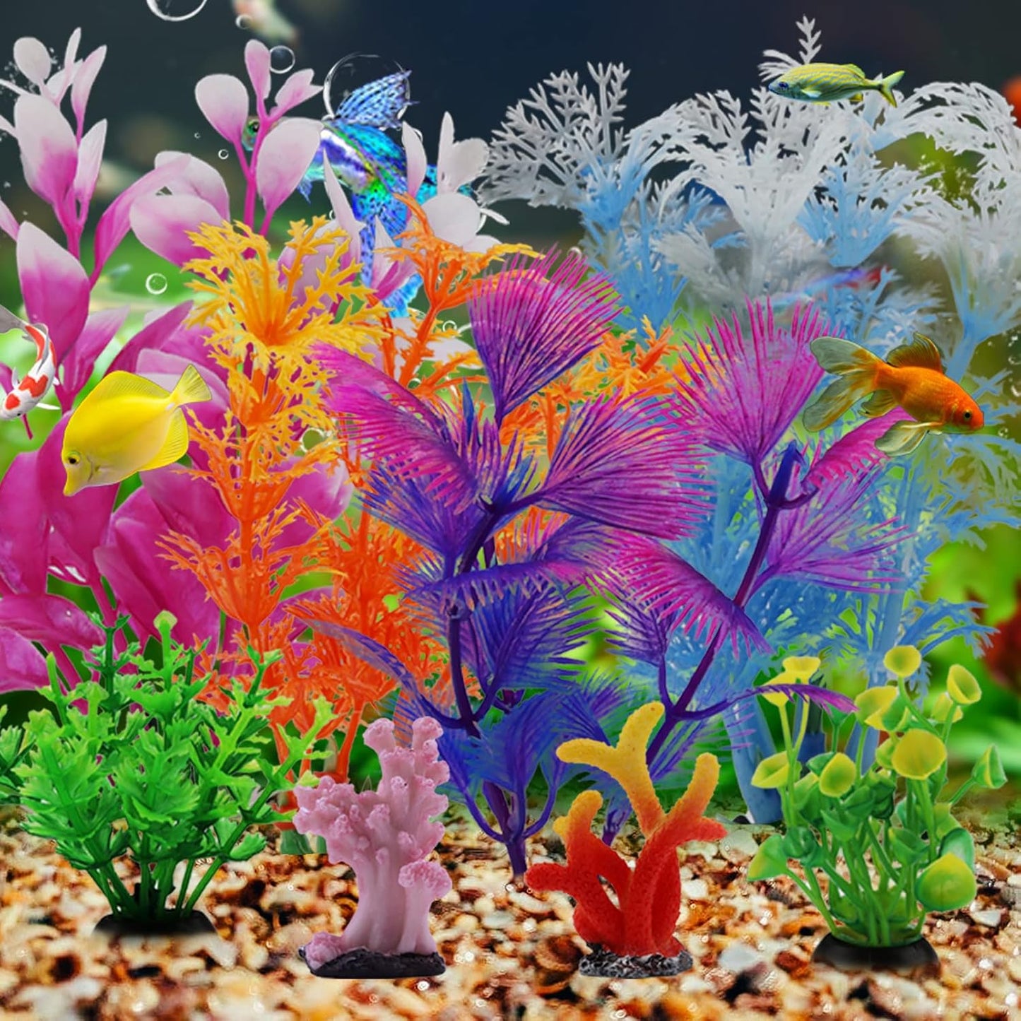Fish Tank Decorations Plants with Resin Coral, 8 pcs Aquarium Decor