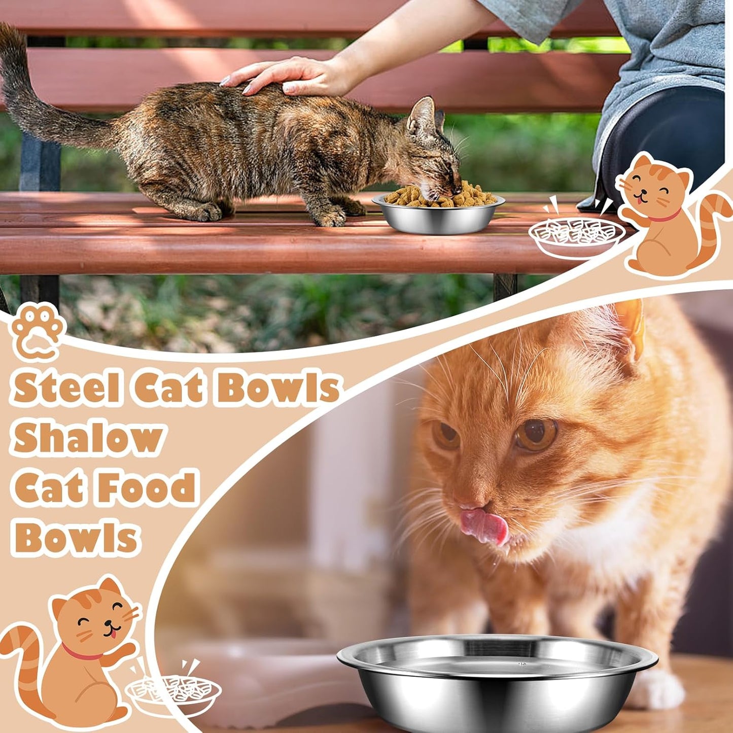 Cat Bowls,12Pcs Stainless Steel Cat Food Bowls,Replacement Whisker Fatigue Relief Cat Bowl,Shallow Cat Food Dish Bulk for Elevated Stand,Dishwasher Safe,for Small Dogs and Cats(5.5 Inch)