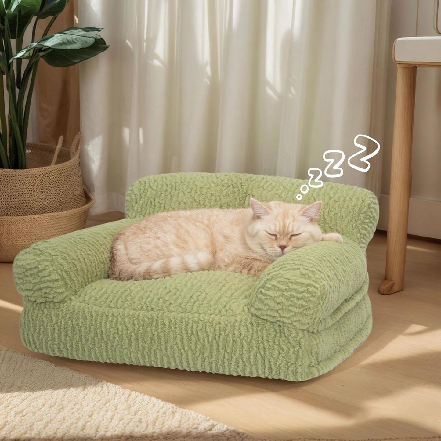 KHONSU PET 정형외과 고양이 소파 침대 - 실내 고양이를 위한 대형 플러시 반려동물 소파, 세탁 가능한 푹신한 강아지 및 키티 라운지 의자, 탈착식 커버, 지지력이 좋은 편안한 침대, 91.4cm(36인치) 그린